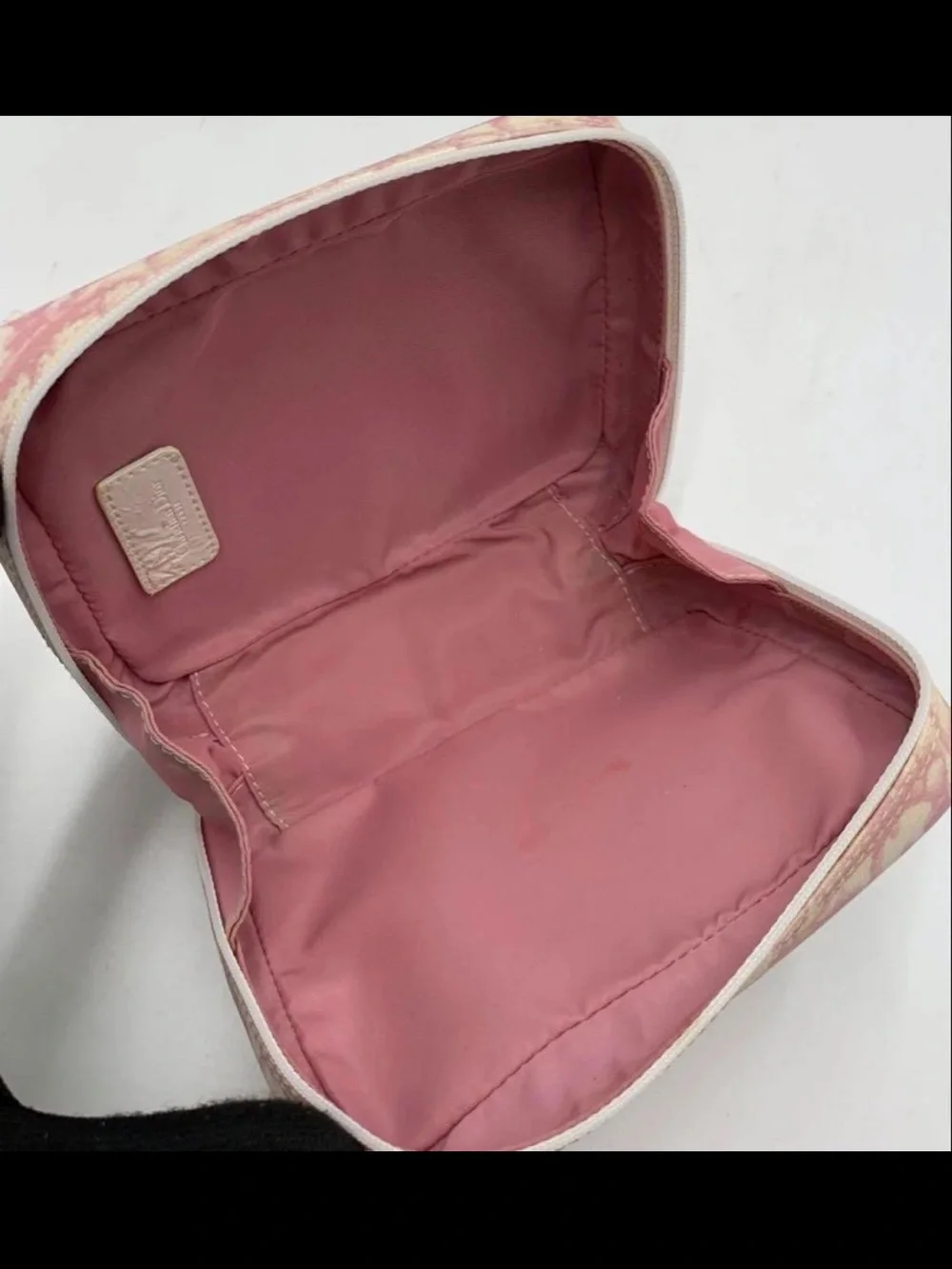 Dior Pink and Cream Oblique Canvas Pouch with White '2' Appliqué